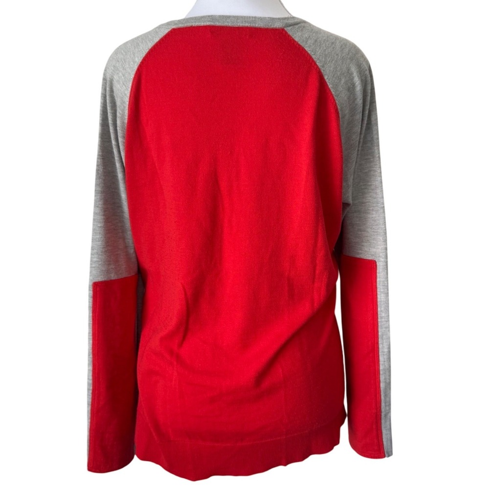 Barneys New York Raglan Top Sweater Red Gray Colorblock Cotton Blend Sporty XL - Picture 3 of 4
